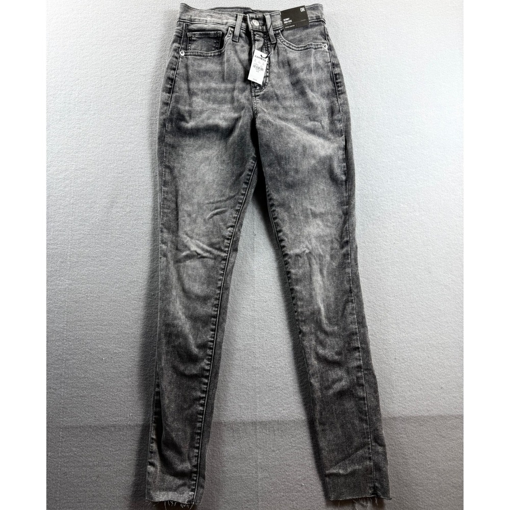 Express Jeans Women 0R Grey Skinny High Rise Hyper Stretch Raw Hem 24x29